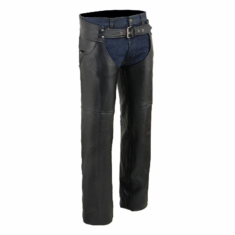 Men's pants for frosty climates-Milwaukee Leather Chaps for Men's Black Premium Leather - Classic Jean Style Pockets Motorcycle Chap - SH1101TALL