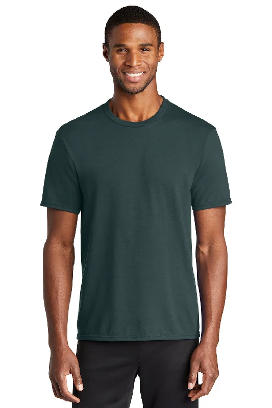 stylish short sleeve shirts with stripes -Port & Company Mens Dry Zone Performance Moisture Wicking Short Sleeve Crewneck T-Shirt - Dark Green