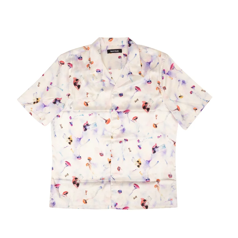 versatile short sleeve shirts for travel wear -Psychworld X Nahmias Mushroom Shirt - White