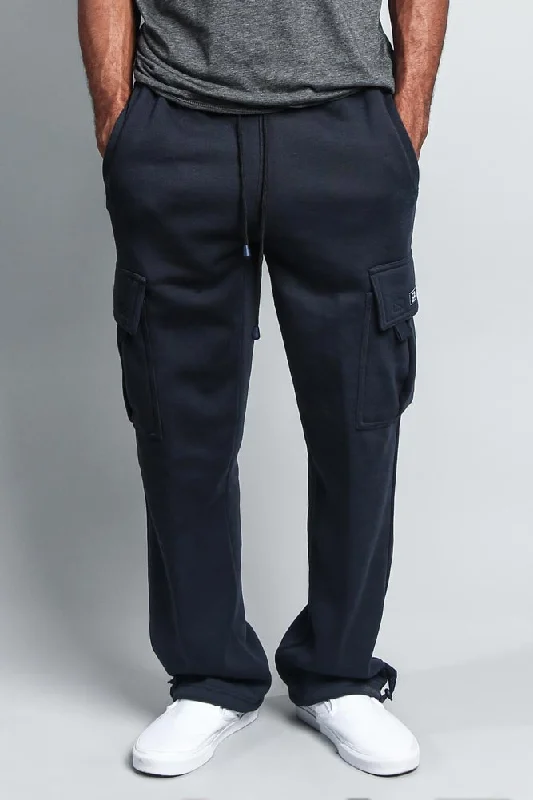 Men's pants for conferences-Men's Solid Fleece Heavyweight Cargo Sweat Pants