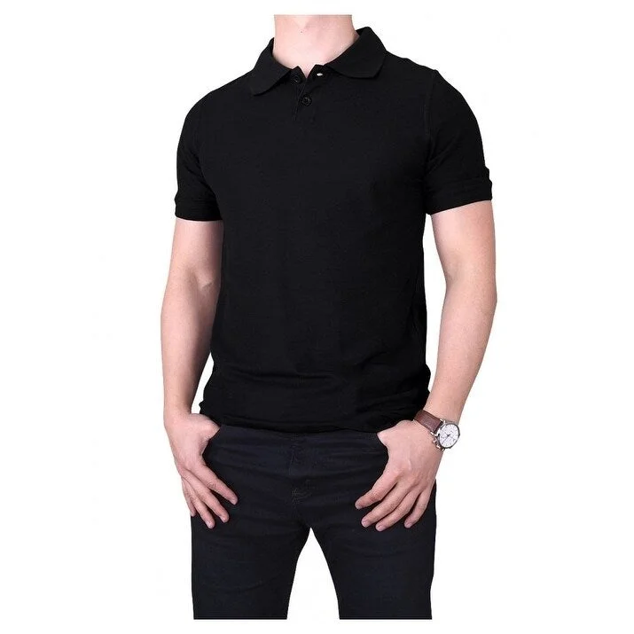 Men's durable windbreaker jackets-KNOCKER Men's Solid Short Sleeved Slim Fit Polo Shirt - Black