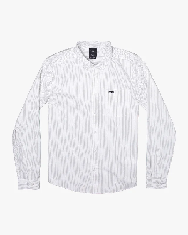 trendy summer short sleeve shirts with patterns -That'll Do Micro Stripe Long Sleeve - Antique White