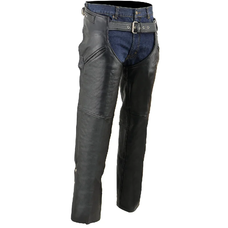 Men's pants with snug tones-Milwaukee Leather SH1123 Men's Black Leather Holster Chap with Thigh Pockets