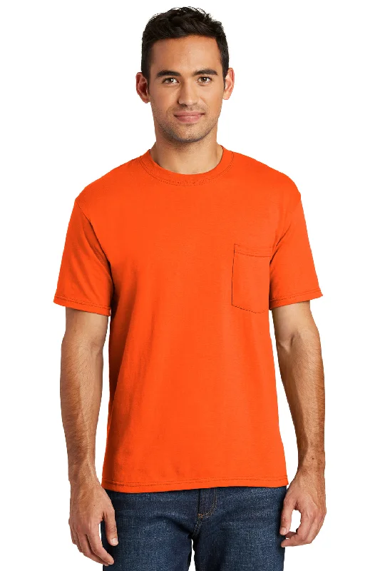 men’s premium short sleeve t-shirts for summer -Port & Company Mens USA Made Short Sleeve Crewneck T-Shirt w/ Pocket - Safety Orange - Closeout