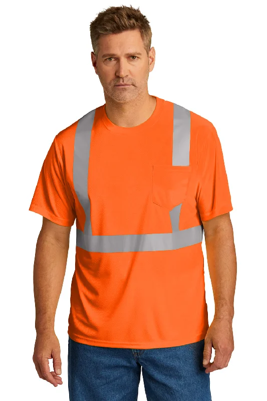 cool short sleeve shirts for every day -CornerStone Mens ANSI 107 Class 2 Moisture Wicking Short Sleeve Crewneck T-Shirt w/ Pocket - Safety Orange