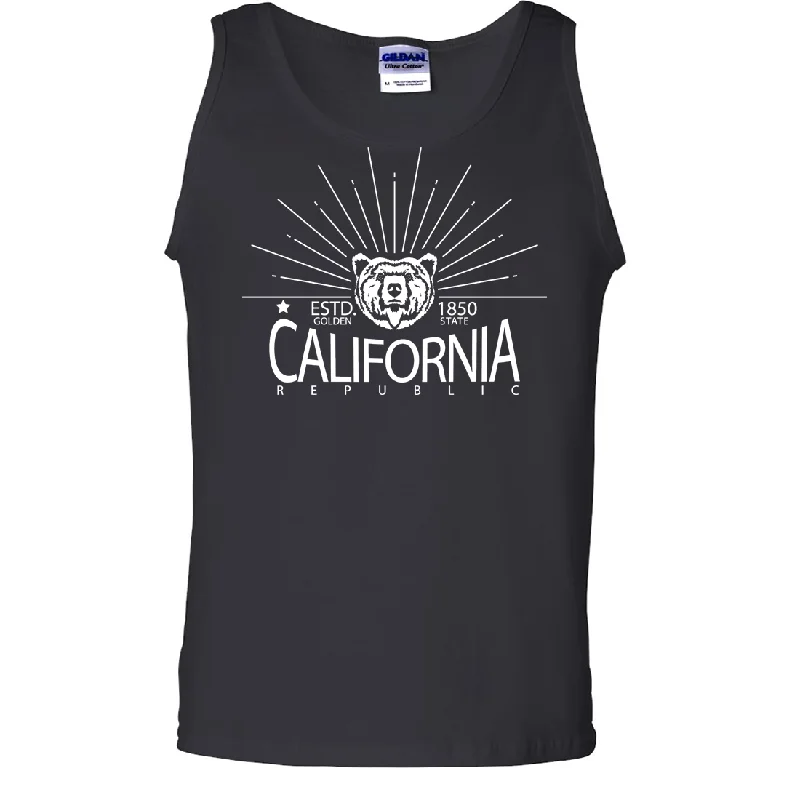 men’s short sleeve shirts with logo designs -California Golden State White Print Asst Colors Tank Top