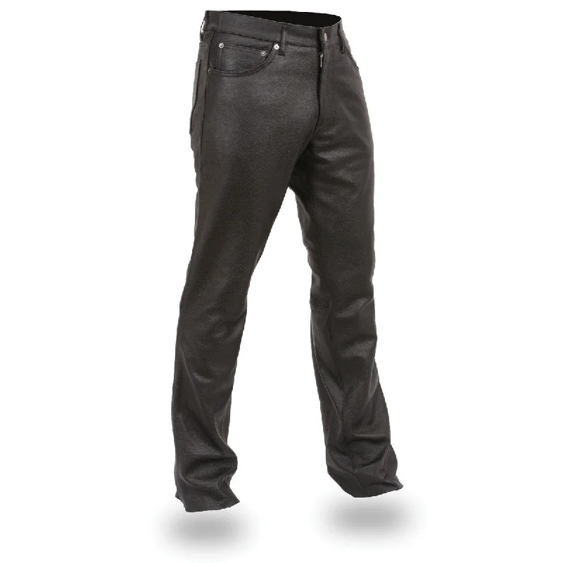 Men's pants with new vibes-Leather King SH1140 Men's Black Leather 5 Pocket Jean Style Pants