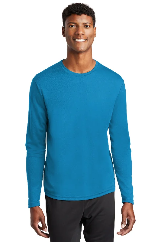 modern short sleeve t-shirts for casual outings -Sport-Tek Mens RacerMesh Moisture Wicking Long Sleeve Crewneck T-Shirt - Pond Blue