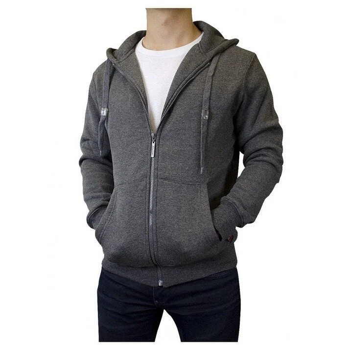 Men's urban parka jackets-KNOCKER Men's Hooded Full Zip Solid Sweater - Charcoal Grey