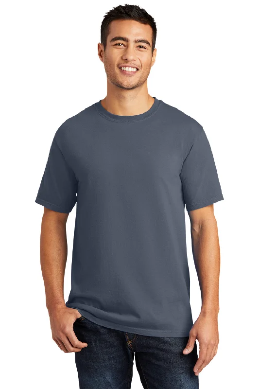 relaxed fit short sleeve t-shirts for casual wear -Port & Company Mens Beach Wash Short Sleeve Crewneck T-Shirt - Denim Blue