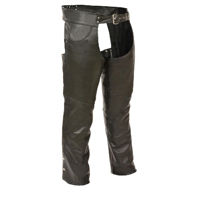 Men's pants with loose waist-Genuine Leather XS1101 Men's Black Classic Leather Chaps with Jean Pockets