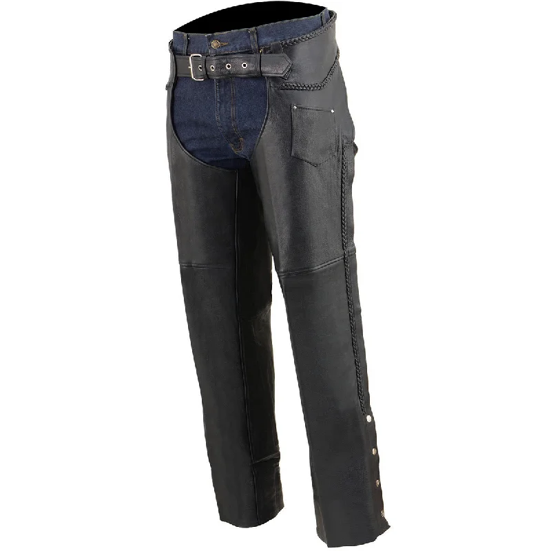 Men's pants with odd details-Milwaukee Leather SH1135 Men's 'Braided' Black Classic Leather Motorcycle Chaps