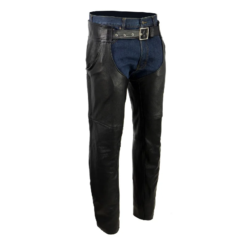 Men's pants with fitted legs-Milwaukee Leather USA MADE MLM5570 Men's Black 'Enfold' Classic Premium Leather Motorcycle Chaps with Jean Pockets