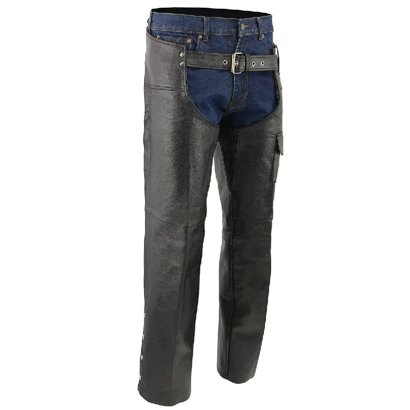 Men's pants taupe shade-Men's XS405 Classic Black Thermal Lined Leather Motorcycle Chaps with Outside Flap Pocket