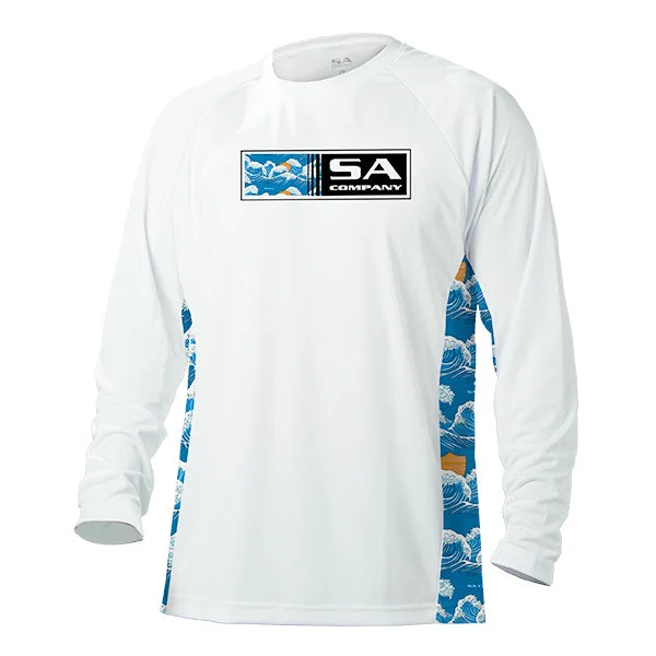 men’s long-lasting short sleeve t-shirts -Performance Long Sleeve Shirt | White | Wave Fade PreOrder