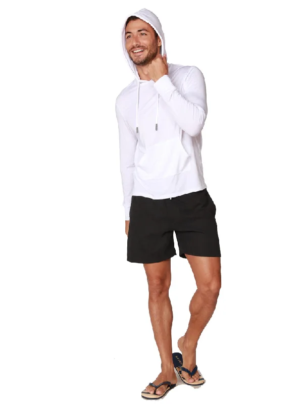 summer-ready short sleeve t-shirts for men -Men's Long Sleeve Hoodie in color white