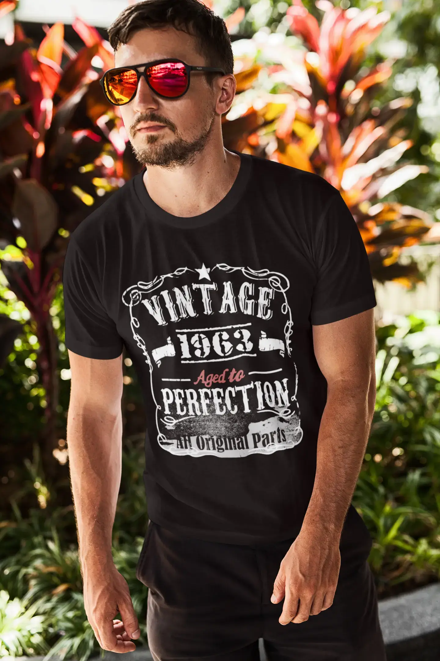 men’s printed short sleeve polo shirts for vacation -1963 Vintage Aged to Perfection Men's T-shirt Black Birthday Gift 00490