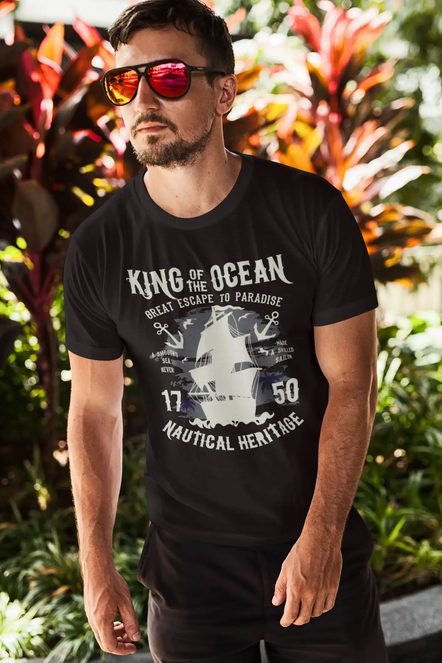 modern men’s short sleeve shirts with graphics -ULTRABASIC Men's T-Shirt King of the Ocean - 1750 Nautical Heritage - Sailor Tee Shirt