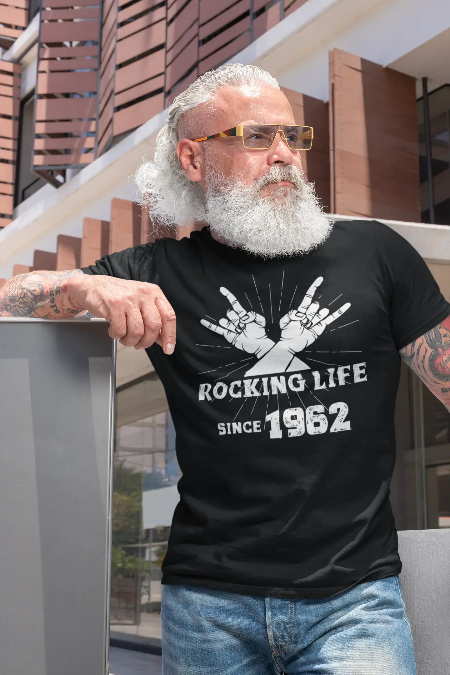 casual short sleeve shirts with modern designs -Rocking Life Since 1962 Men's T-shirt Black Birthday Gift 00419