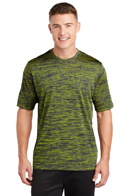 affordable men’s casual short sleeve shirts -Sport-Tek Mens Electric Heather Moisture Wicking Short Sleeve Crewneck T-Shirt - Lime Shock Green/True Navy Blue Electric - Closeout