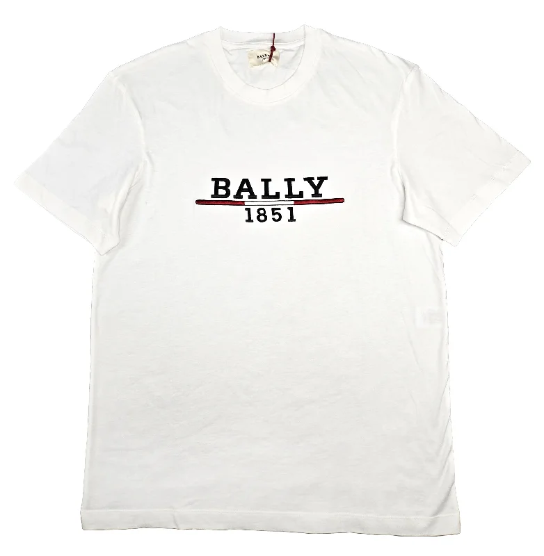 men’s comfortable and breathable short sleeve polo shirts -Bally 6238521 Men's White100% Cotton Embroidered Logo T-Shirt