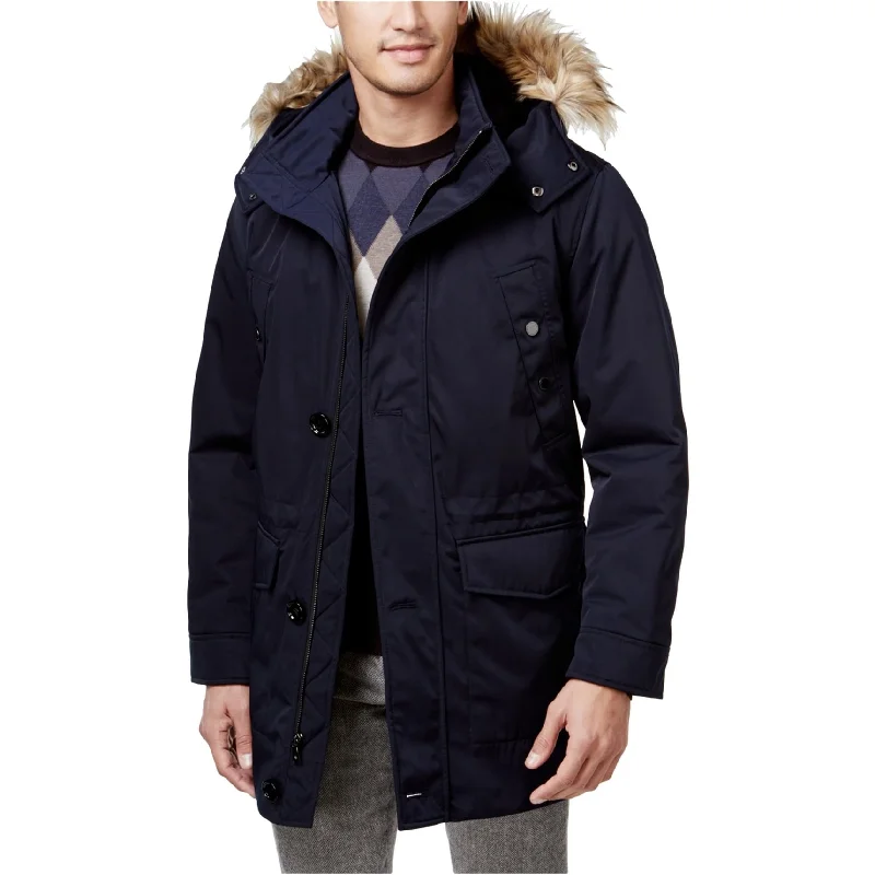 Men's breathable rain jackets-Ryan Seacrest Mens Luxe Twill Faux-Fur Parka Coat, Blue, Small