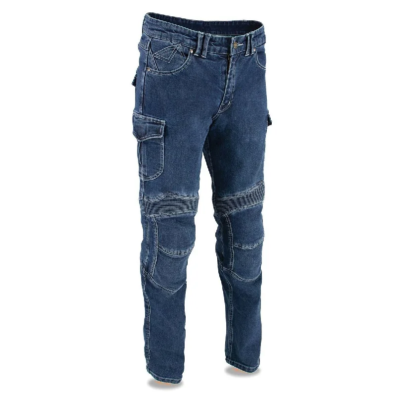 Men's pants for office vibes-Milwaukee Leather MDM5013 Men's Blue Knee Flex Armored Straight Cut Motorcycle Denim Jeans Reinforced with Aramid Fibers