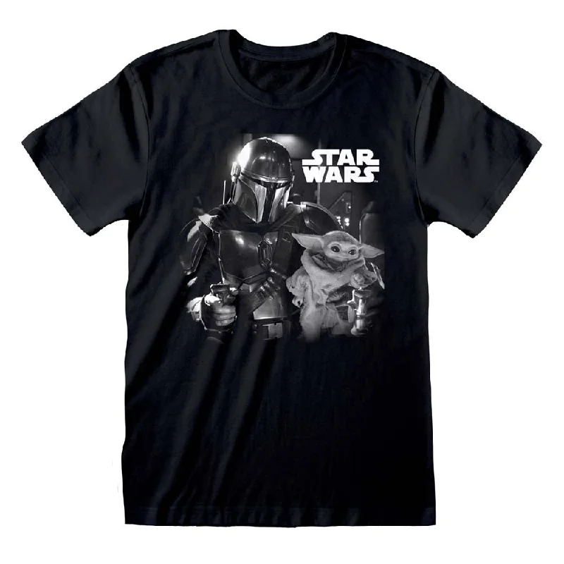 fashionable short sleeve shirts with bold prints -Star Wars The Mandalorian Black & White T-Shirt