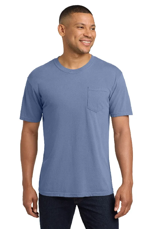 affordable and stylish short sleeve shirts -Comfort Colors Mens Short Sleeve Crewneck T-Shirt w/ Pocket - Washed Denim Blue