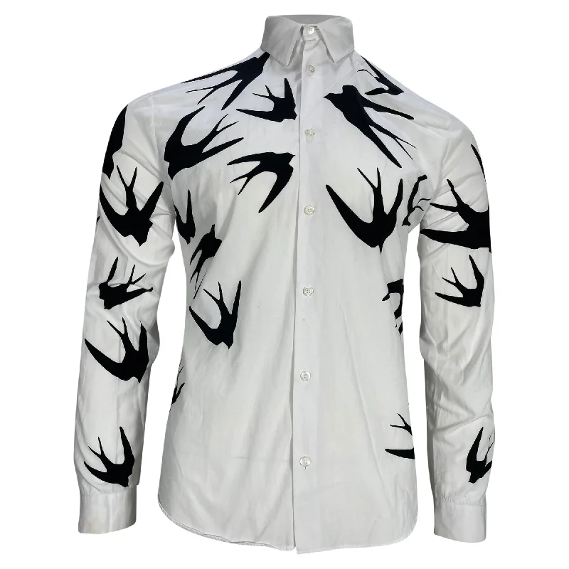 breathable summer short sleeve shirts for men -Alexander Mcqueen Printed Long Sleeve Shirt in White Cotton