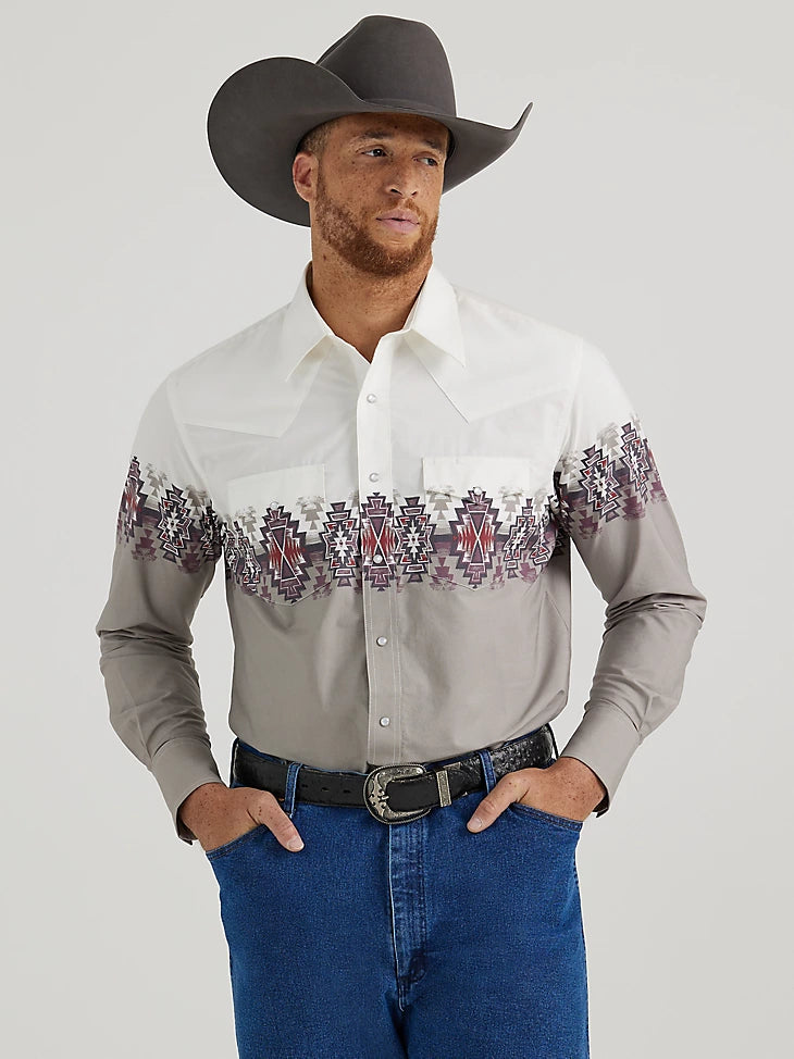 men’s premium short sleeve shirts for summer -Checotah® Western Long Sleeve Shirt -Mens - White/Gray