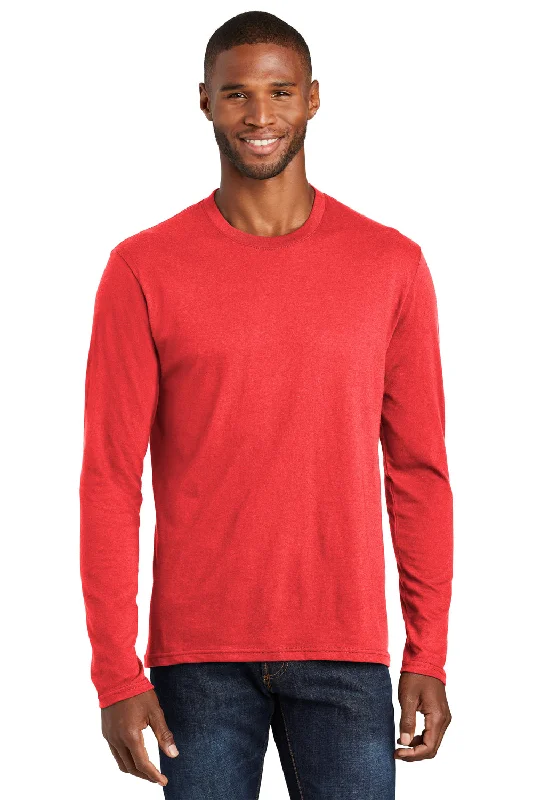 breathable summer short sleeve shirts for men -Port & Company Mens Fan Favorite Long Sleeve Crewneck T-Shirt - Heather Bright Red