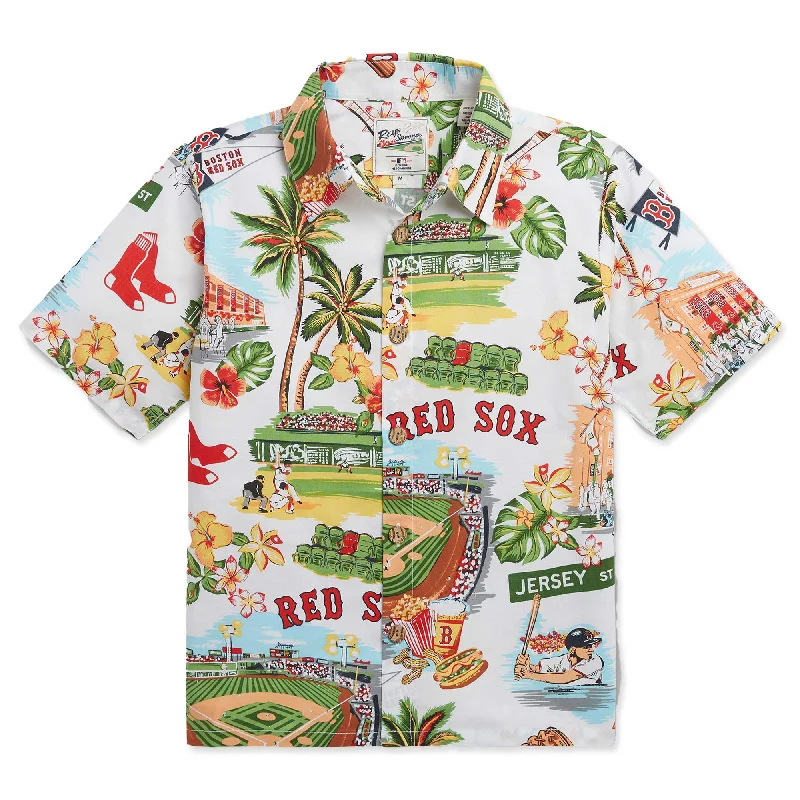 casual summer short sleeve shirts for men -Kids Scenic Hawaiian Shirt - White