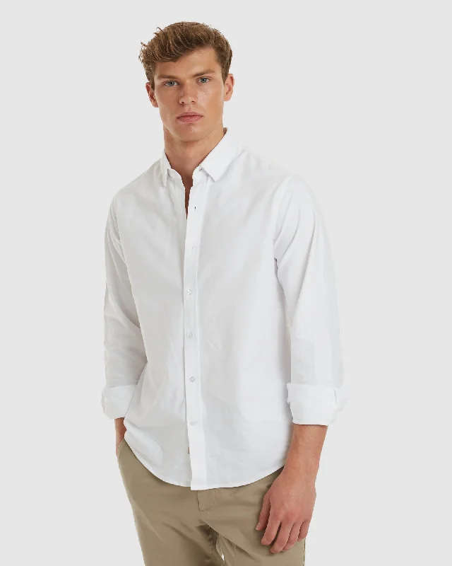 men’s stylish short sleeve shirts with logos -Oxford-Casual White Cotton Shirt