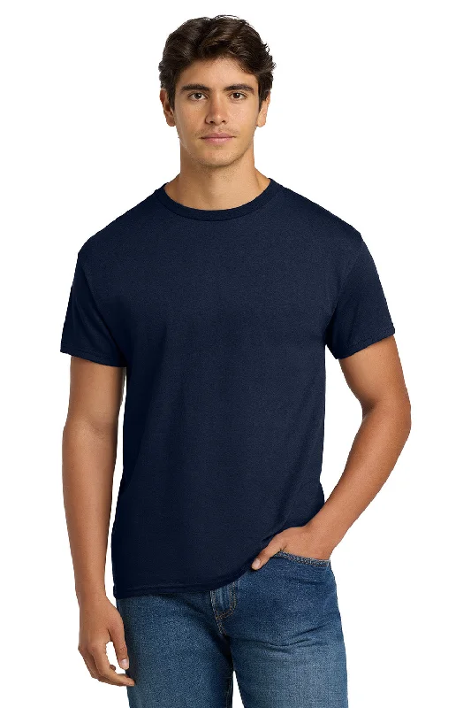 fashionable and breathable short sleeve t-shirts -Hanes Mens EcoSmart Short Sleeve Crewneck T-Shirt - Navy Blue