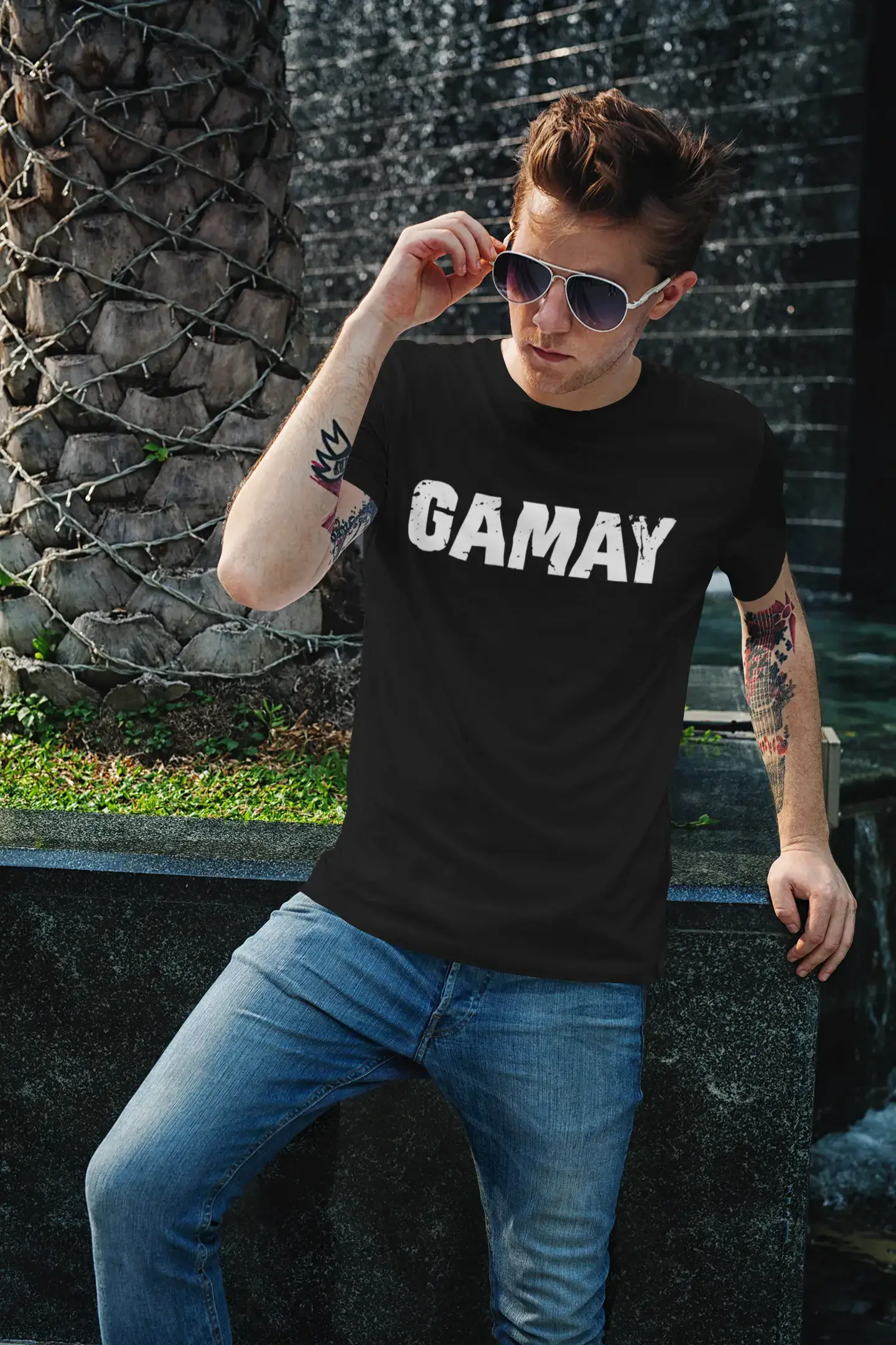 trendy and stylish short sleeve t-shirts for men -gamay Men's Short Sleeve Round Neck T-shirt , 5 letters Black , word 00006