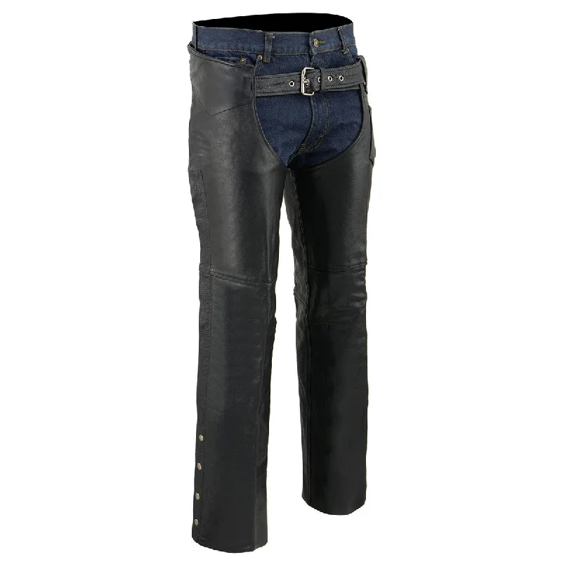 Men's pants with soft denim-Milwaukee Leather Chaps for Men's Black Premium Leather Fully Lined - Coin Pocket Motorcycle Riders Chap - SH1115