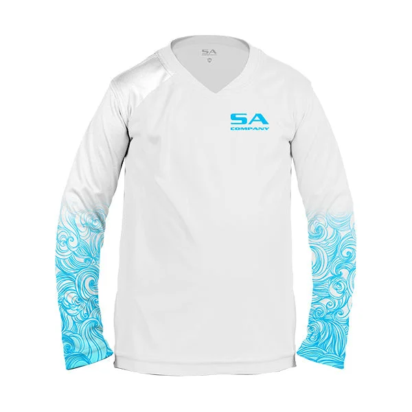 trendy short sleeve shirts for hiking -Girls Performance Long Sleeve Shirt | White | Tidal Waves