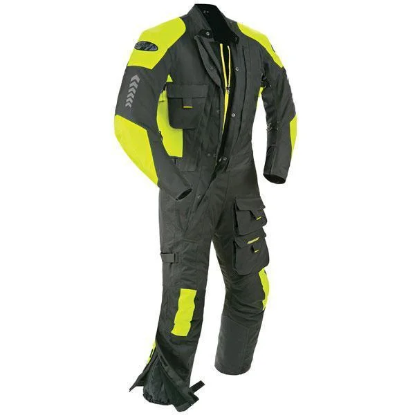 Men's pants above ankle-Joe Rocket 'Survivor' Mens Black/Hi-Visibility Yellow Textile Riding Suit