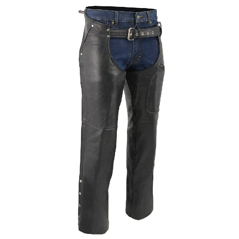 Men's pants for conferences-Men's XS43401 Black Thermal Lined 3 Pocket Leather Motorcycle Chaps