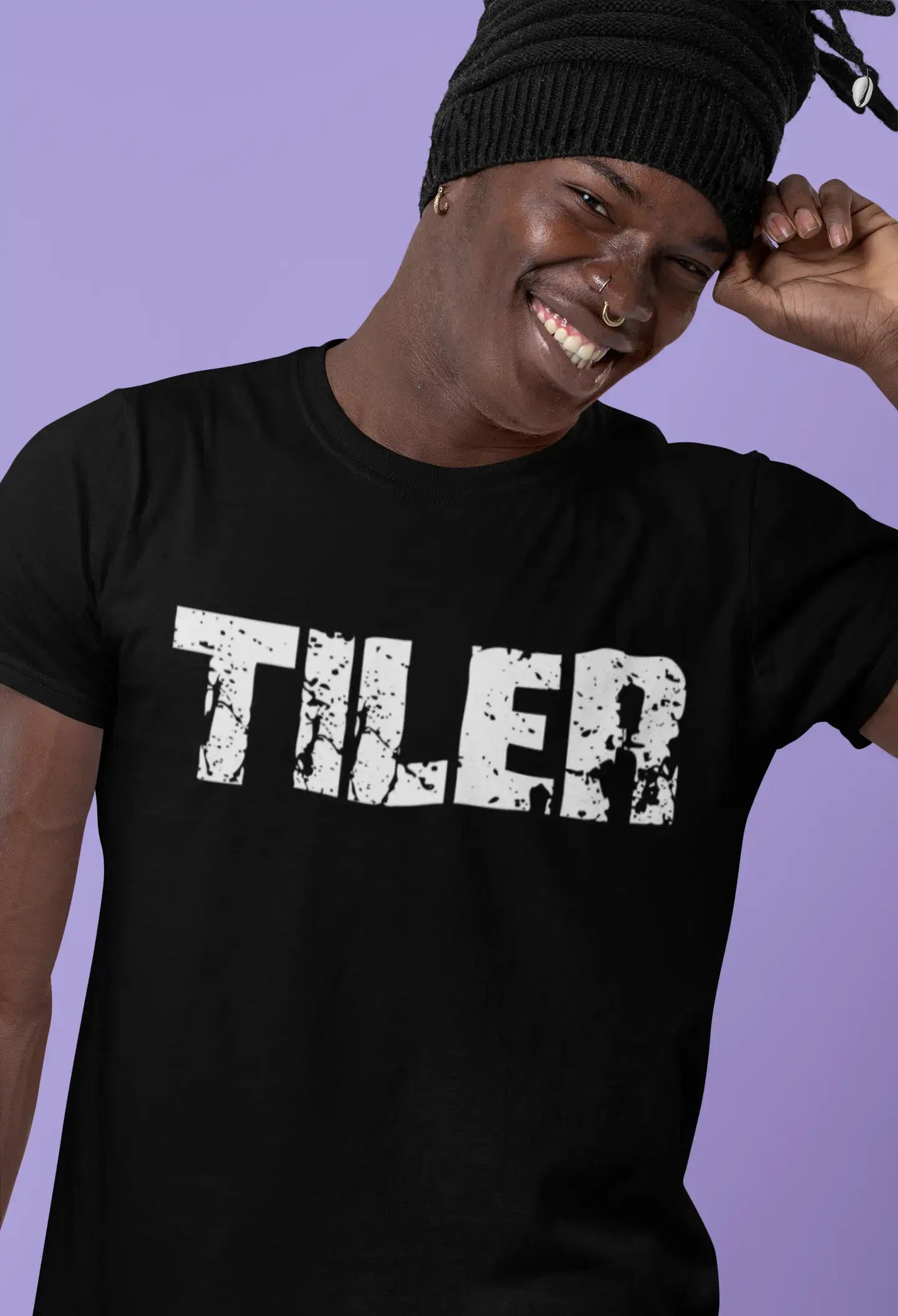 men’s printed short sleeve t-shirts with designs -tiler Men's Short Sleeve Round Neck T-shirt , 5 letters Black , word 00006