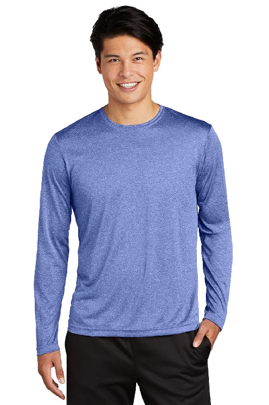 affordable short sleeve t-shirts for casual wear -Sport-Tek Mens Contender Heather Moisture Wicking Long Sleeve Crewneck T-Shirt - Heather True Royal Blue