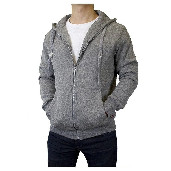 Men's refined trench jackets-KNOCKER Men's Hooded Full Zip Solid Sweater - Heather Grey