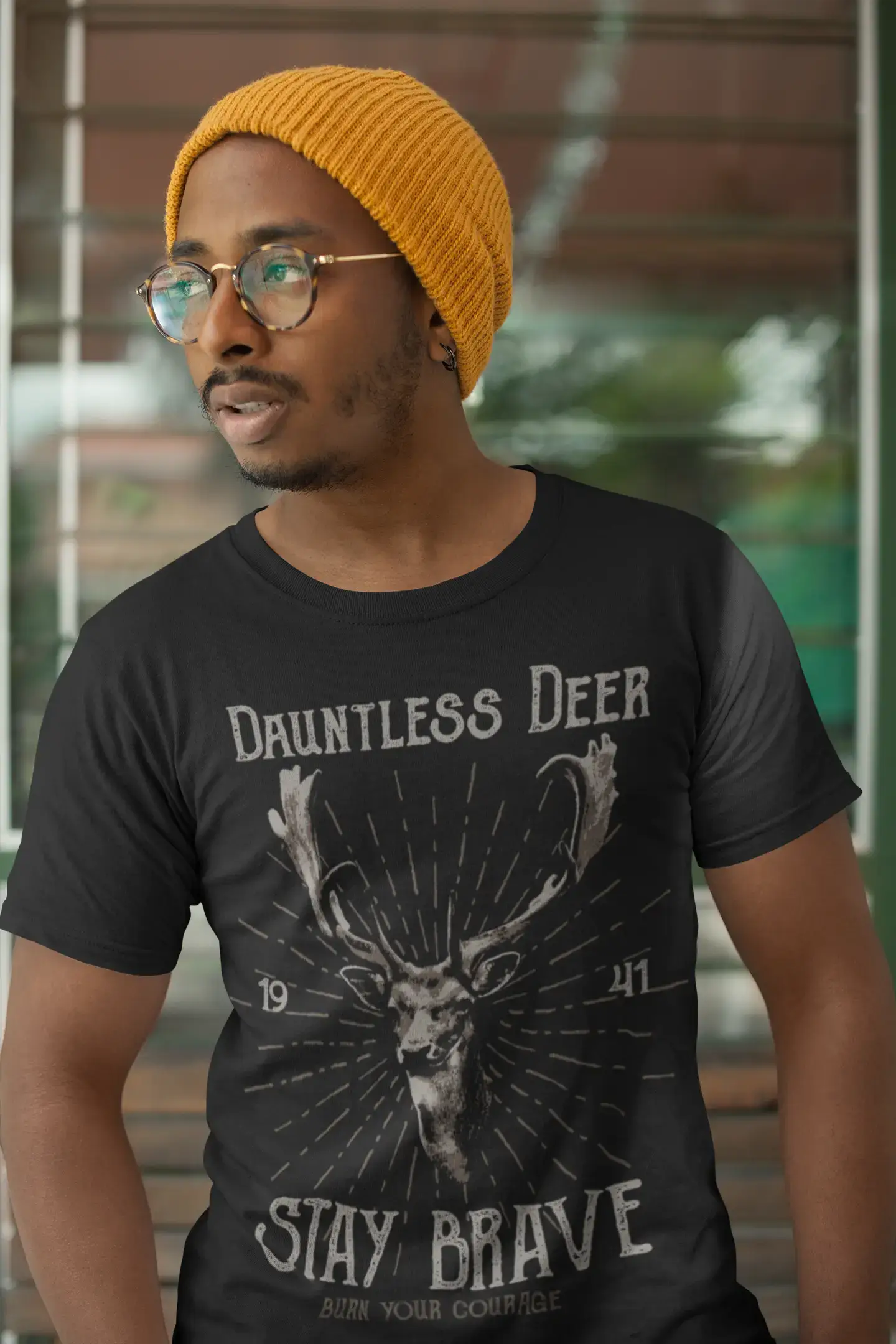 modern short sleeve shirts for fashion-forward men -ULTRABASIC Men's Graphic T-Shirt Dauntless Deer - Stay Brave Shirt for Men