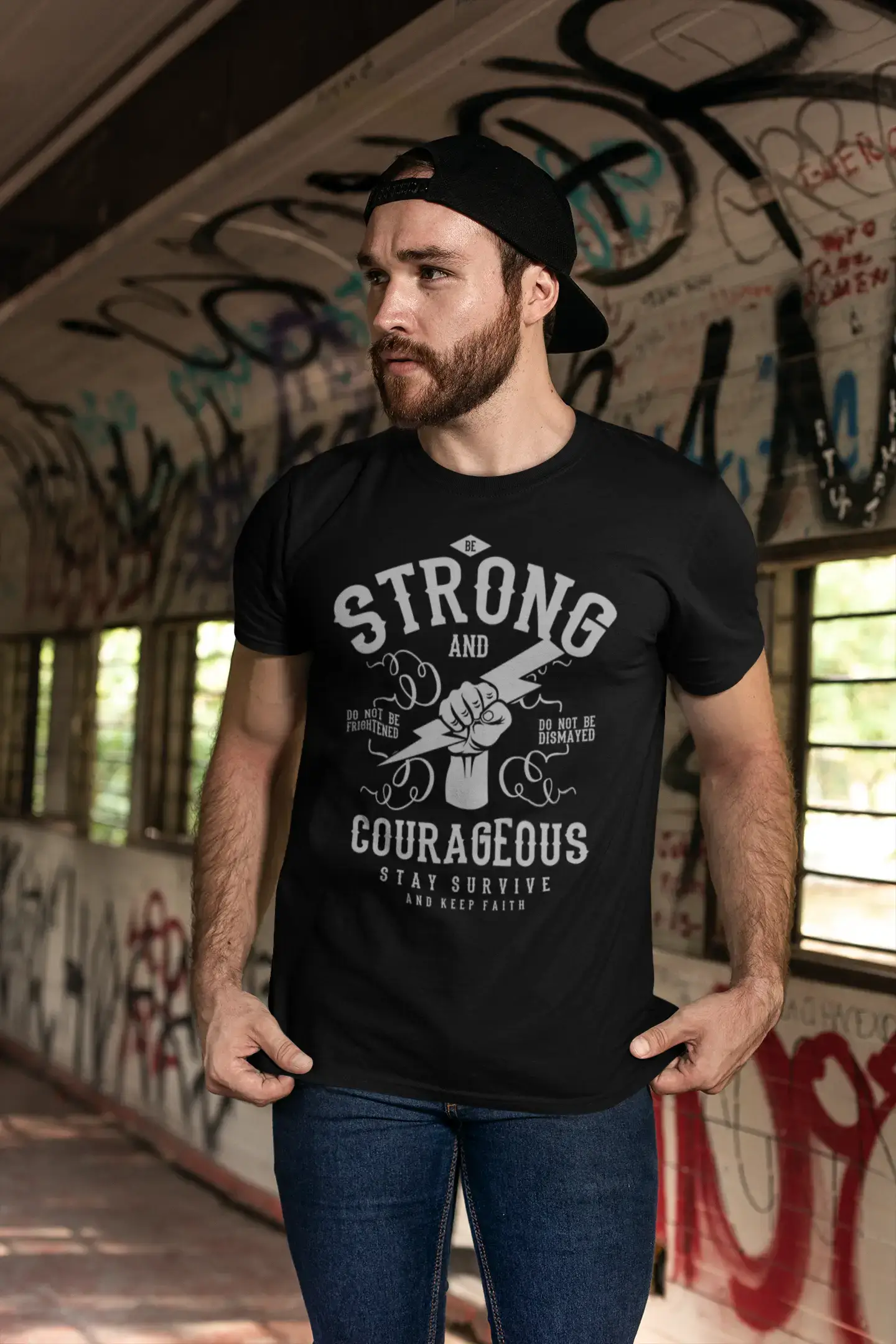 cool and stylish short sleeve t-shirts for men -ULTRABASIC Men's T-Shirt Be Strong and Courageous - Thunder Fist Shirt for Men