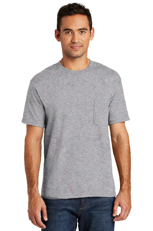 affordable summer short sleeve shirts for men -Port & Company Mens USA Made Short Sleeve Crewneck T-Shirt w/ Pocket - Heather Grey - Closeout