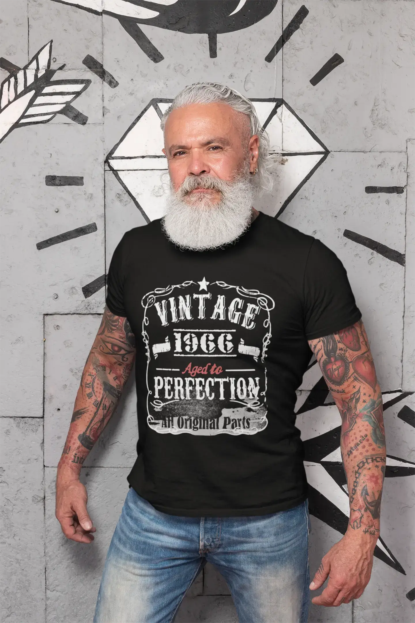 men’s stylish short sleeve t-shirts with cool prints -1966 Vintage Aged to Perfection Men's T-shirt Black Birthday Gift 00490