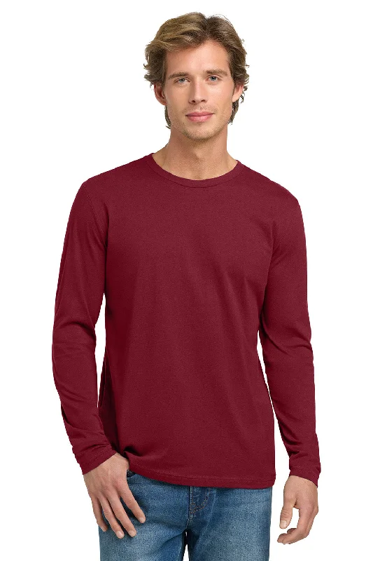 relaxed fit short sleeve shirts for men -Next Level Mens Fine Jersey Long Sleeve Crewneck T-Shirt - Cardinal Red