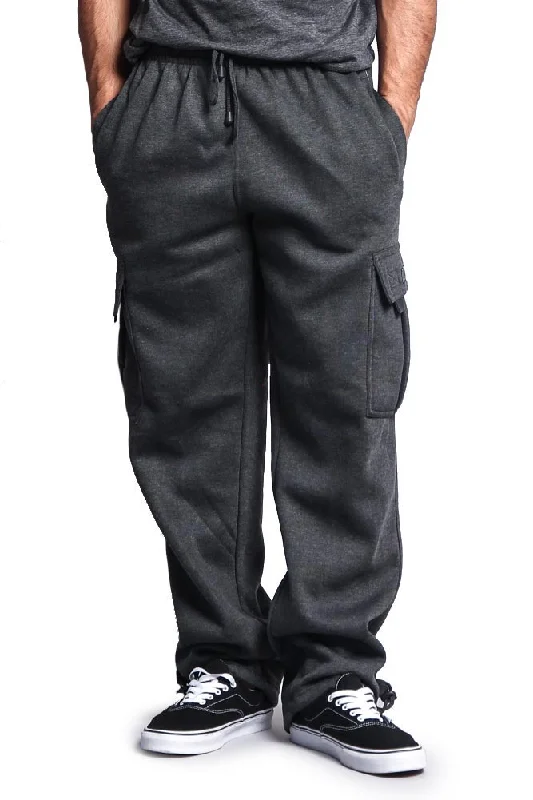 Men's pants for wide builds-Men's Solid Fleece Cargo Pants