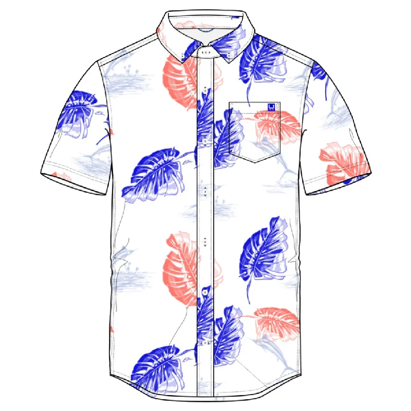 stylish and lightweight short sleeve shirts for men -Huk Kona KC Printed Short Sleeve Sport Shirt - White 2